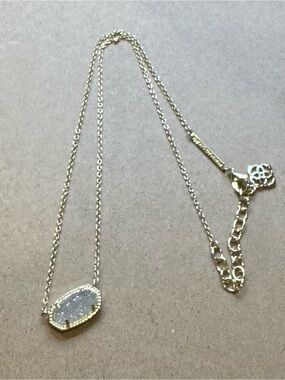 Kendra Scott Gold Necklace with White Druzy Oval Pendant